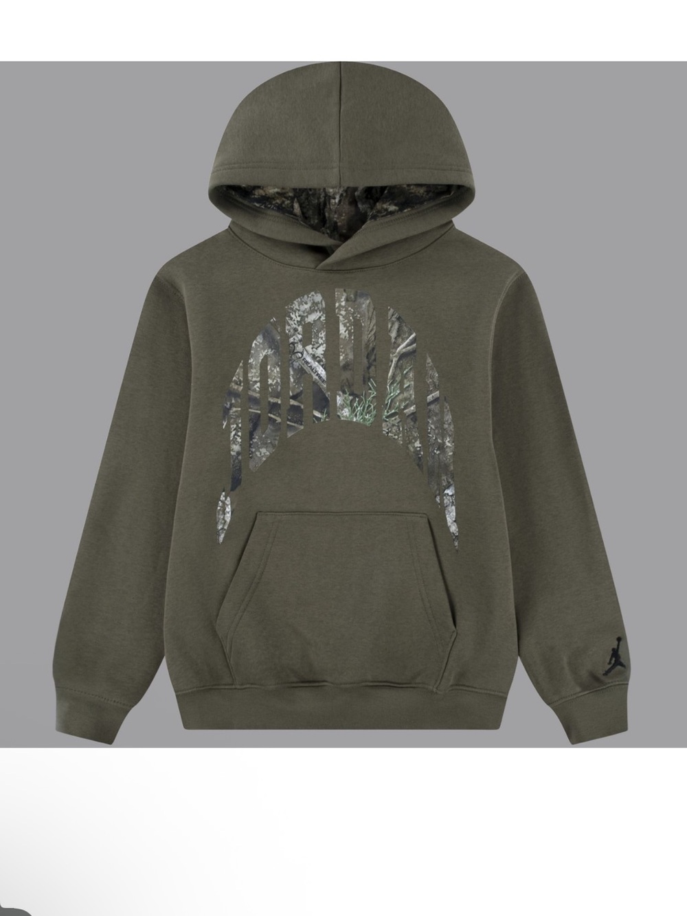 NWT Jordan Boys Realtree Olive Green Camo Logo Pullover Hoodie Sz M $60